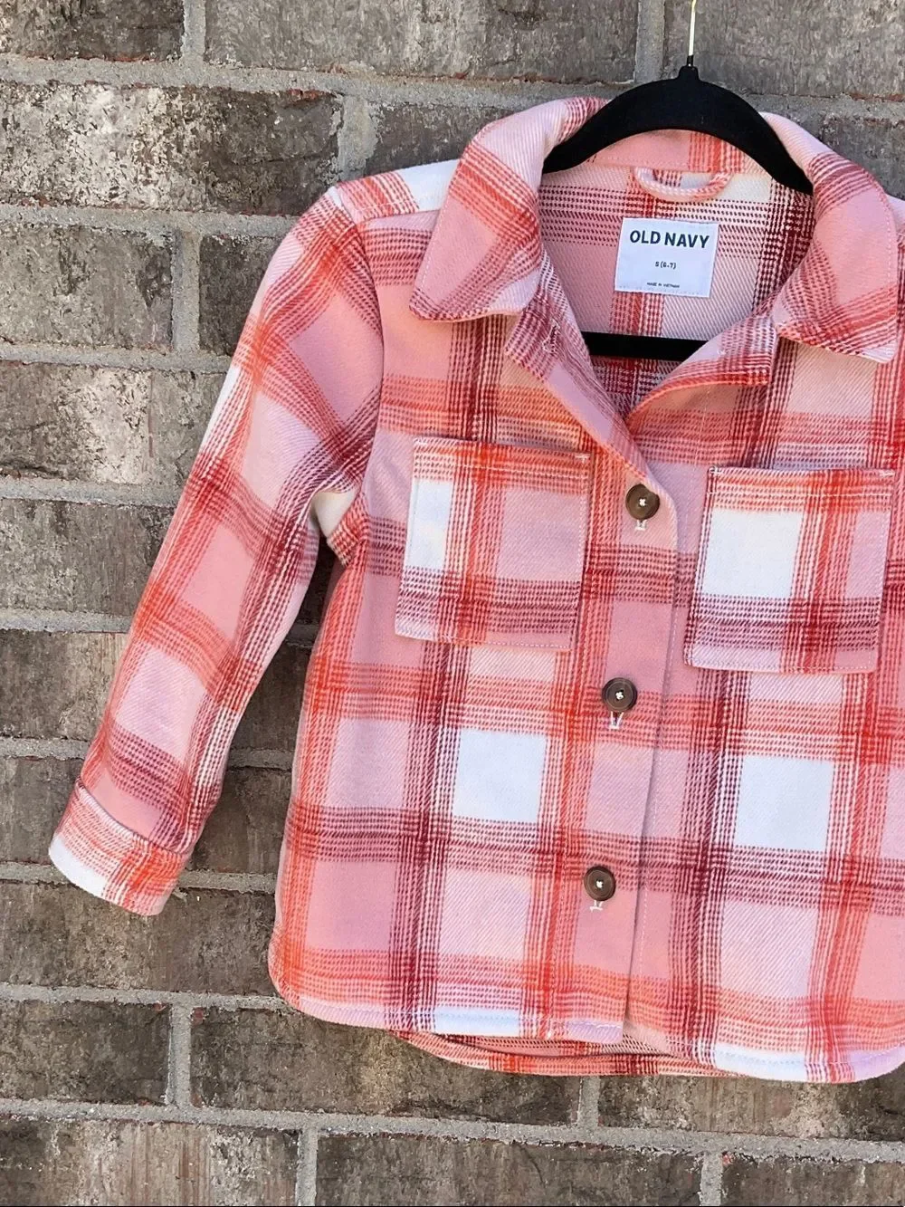 Take 50% OFF- Old Navy Coral and Orange Plaid Button-Front Shacket, Size-6